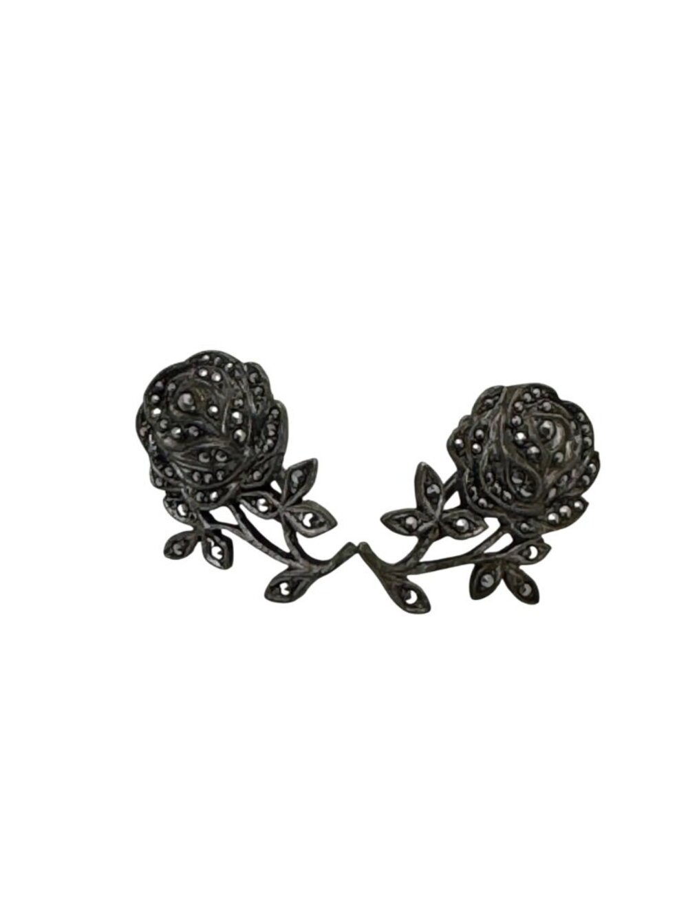 Vintage Sterling Silver Rose Screw-Back Earrings Marcasite Floral Design 7.76g - Picture 3 of 12